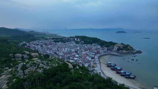 航拍福建漳州龙海岛美渔村风光