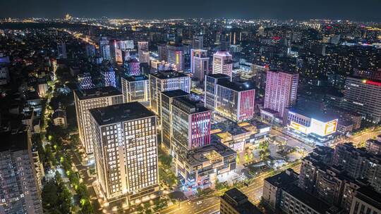 杭州西湖区文三路夜景航拍延时