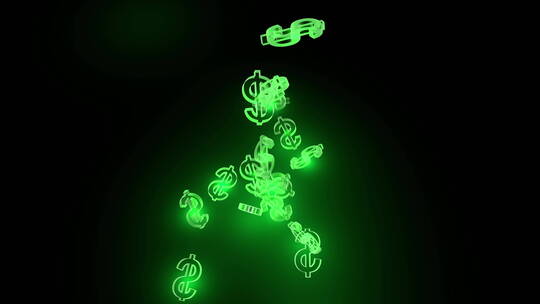 绿色发光美元符号掉落动画视频素材模板下载