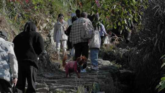 假日徒步山间南黄古道，人群特写