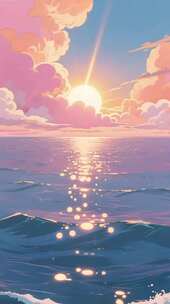 海上日落唯美动画风景
