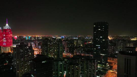 上海浦西普陀区夜景航拍