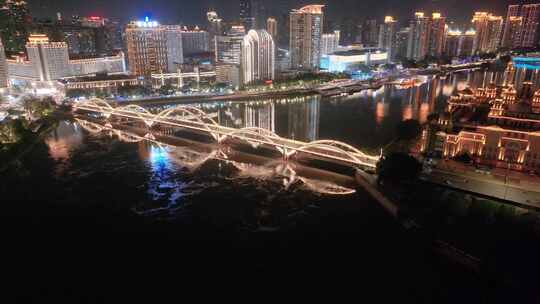 福州台江区解放大桥航拍夜晚夜景车流交通江