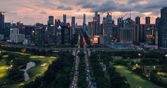 4k延时航拍-深圳南山粤海街道火烧云夜景