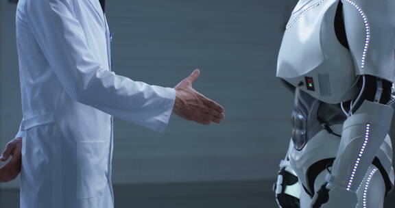 机器人与男人握手