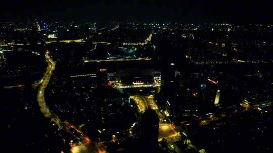 杭州火车站及周边建筑交通夜景航拍