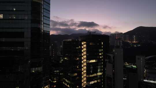 香港湾仔区写字楼夜景航拍