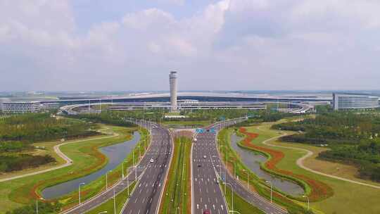 青岛胶东机场正门塔台机场路机场高速航拍