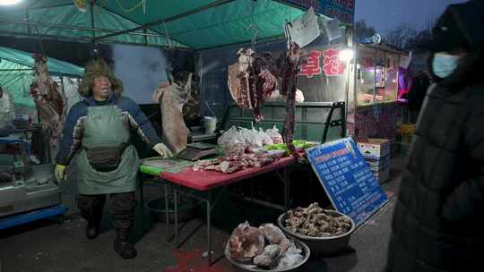 早市肉铺叫卖