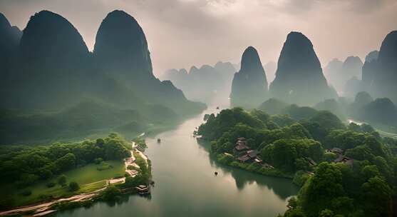 桂林山水合集山峰云海群山云雾缭绕自然风景