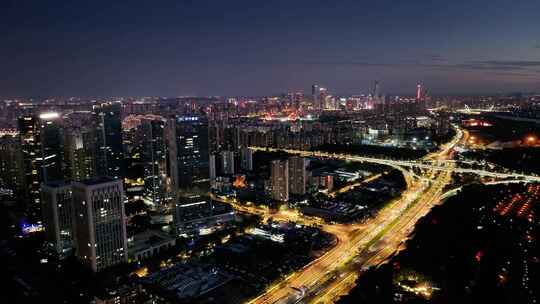 航拍南京奥体河西大剧院金融城国博夜景国庆