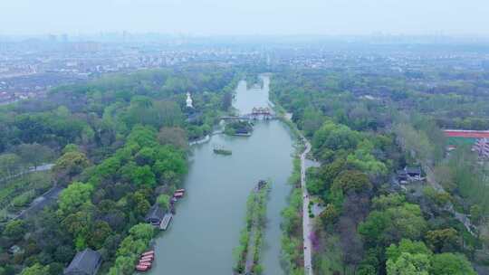 航拍烟雨江南扬州瘦西湖风景区