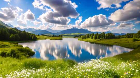 自然风光湖泊草地远景