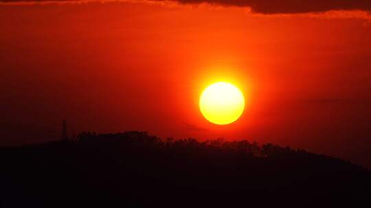 树林日落延时唯美太阳森林夕阳红色天空风景