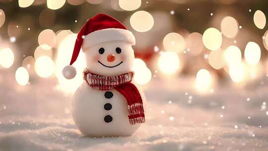 戴圣诞帽的雪人特写