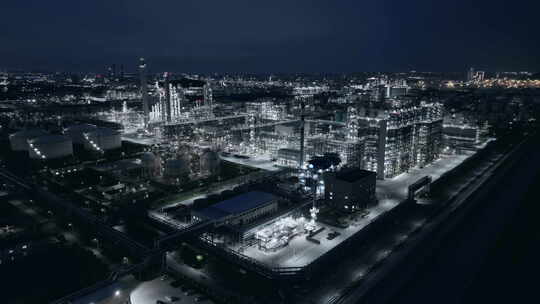 经济发展化工厂夜景航拍