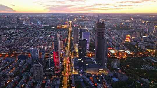 长春城市晚霞夜景航拍风光