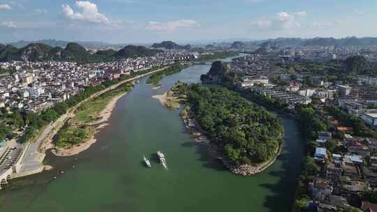 桂林漓江山水甲天下秀峰区城市航拍风光