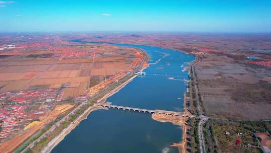 河面航拍大河河流河道 丰水期河流沿岸视频素材模板下载