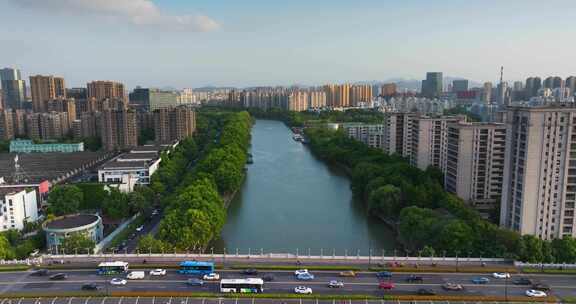 杭州拱墅区京杭大运河大关登云板块初夏风光