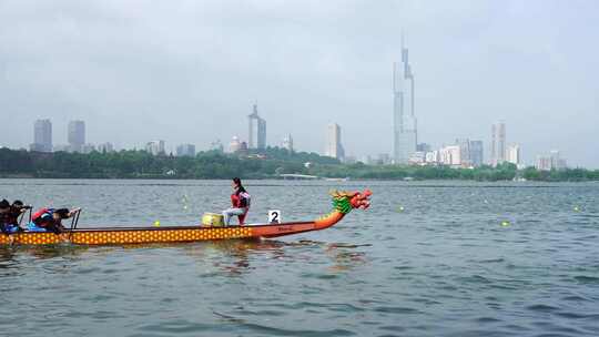 南京玄武湖端午节划龙舟比赛端午龙舟赛航拍