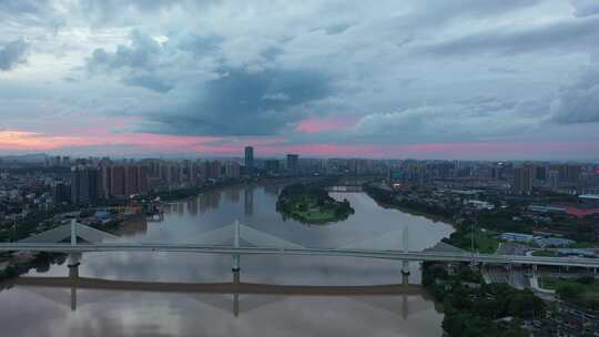 东洲岛绝美晚霞夜景航拍