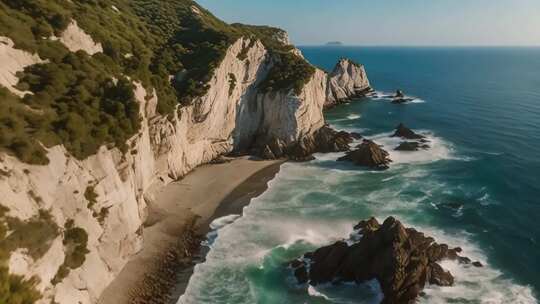 海岸边悬崖与海浪景观