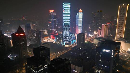 南京新街口城市夜景建筑航拍