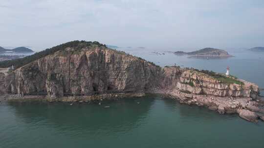 大海海洋岛屿自然风光山东烟台长岛航拍