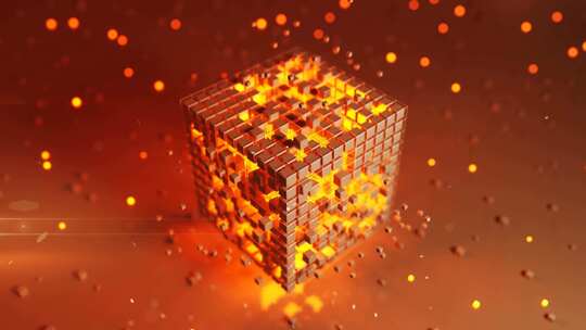 带移动块的橙色立方体。抽象的未来技术设计