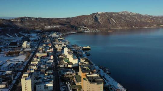 日本北海道洞爷湖自然风光航拍视频素材模板下载