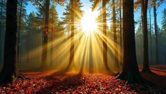 阳光穿透森林光束自然风光素材合集4K