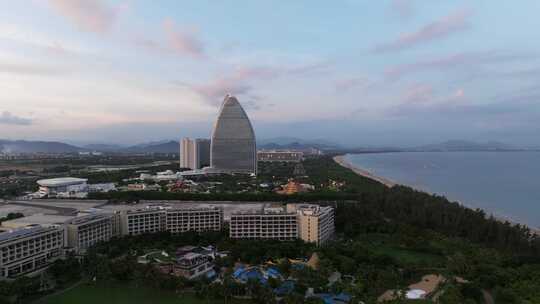 航拍三亚海棠湾日落夕阳晚霞延时云彩全景