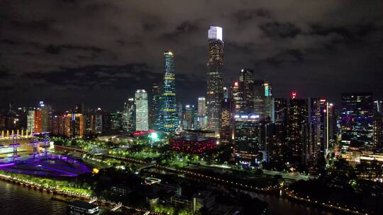 珠江新城和海心沙夜景航拍4K