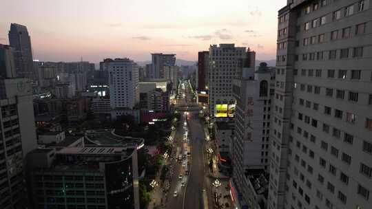 云南昆明城市夜幕降临夜景灯光航拍视频素材模板下载