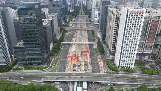 深圳深南中大道建筑工地交通航拍