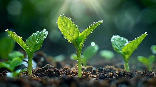 4K晨曦植物嫩芽绿色幼苗生态自然特写