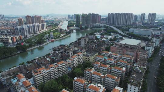 江门地标三十三墟骑楼群城市航拍4K