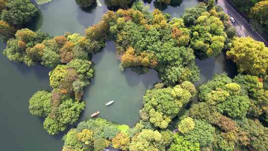 杭州西湖江南湿地小船风景航拍