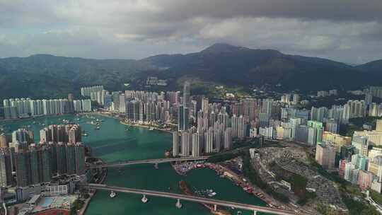 香港航拍荃湾区城市大景城市地标