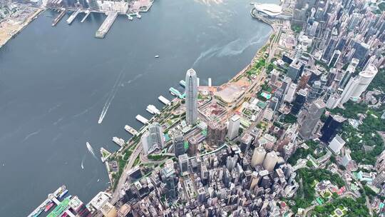 香港维多利亚港CBD中环日出高空航拍