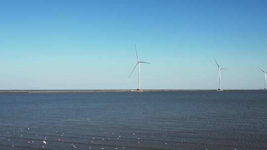 海上风电风车阵风力发电壮观景象航拍