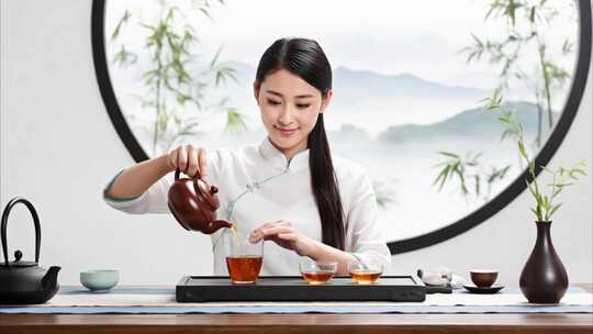 美女中式茶艺泡茶场景/茶道表演/沏茶