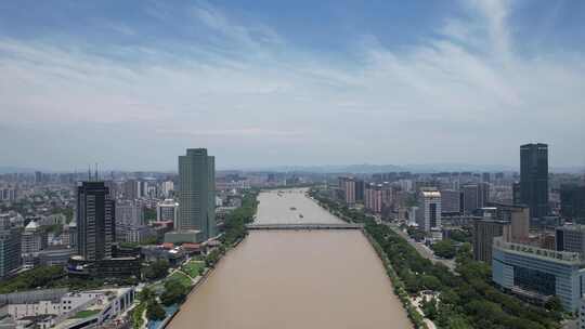 浙江宁波甬江两岸高楼建筑航拍