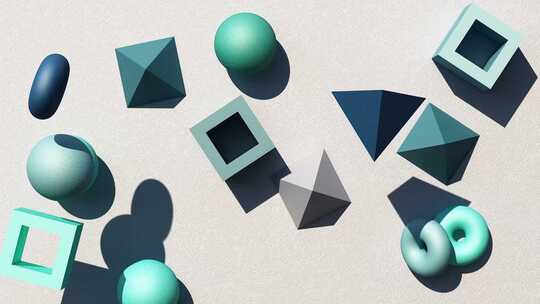 抽象的方块三角形和球形背景视频素材模板下载