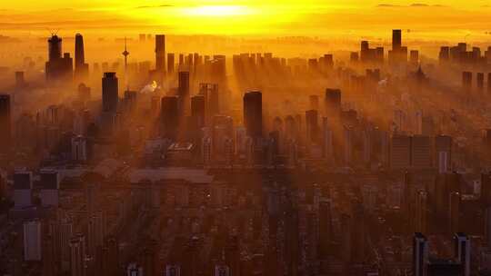 航拍辽宁沈阳城市风光日出空镜头