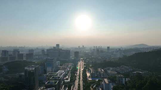 阳光道路航拍开创大道建筑风光城市交通车流