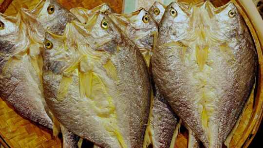 高清美食材料 海鲜市场黄鱼鲞 黄鱼干视频素材模板下载