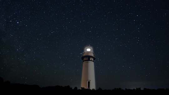 夜晚灯塔星空夜空