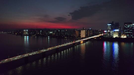 杭州上城区西兴大桥晚霞航拍